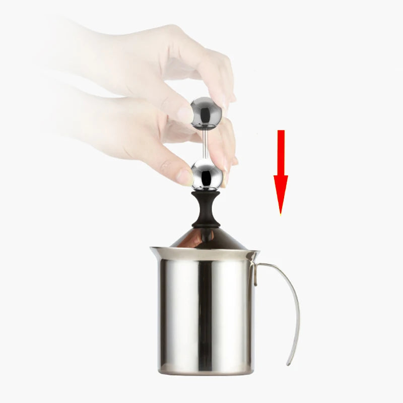 800ML Stainless Steel Manual Milk Frother β Double Mesh Creamer for Coffee, Milk & Eggs