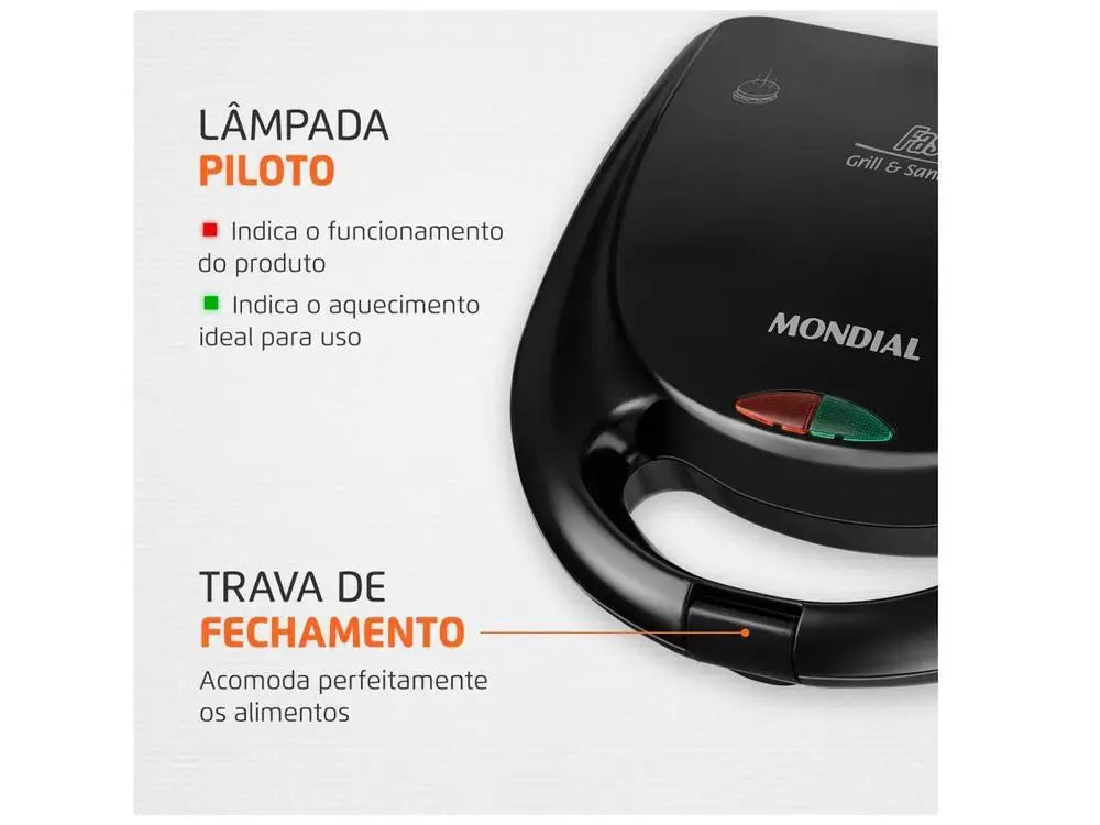 Mondial Fast Grill S-12 β 750W Sandwich Maker (110V, Black)