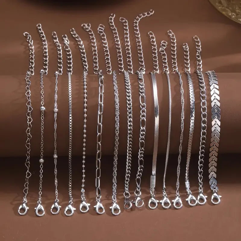 ShineLink β 15PCS Silver Chain & Bead Bracelet Set
