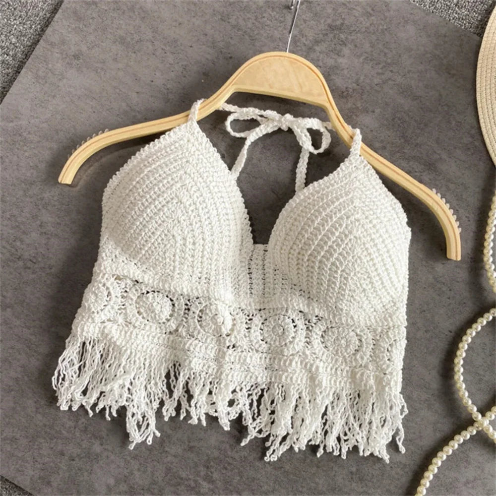 BohoGlam β Women's Fringe Embroidered Halter Crop Top