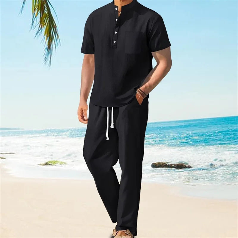 UrbanEase – Men’s Solid Henley & Pants Set