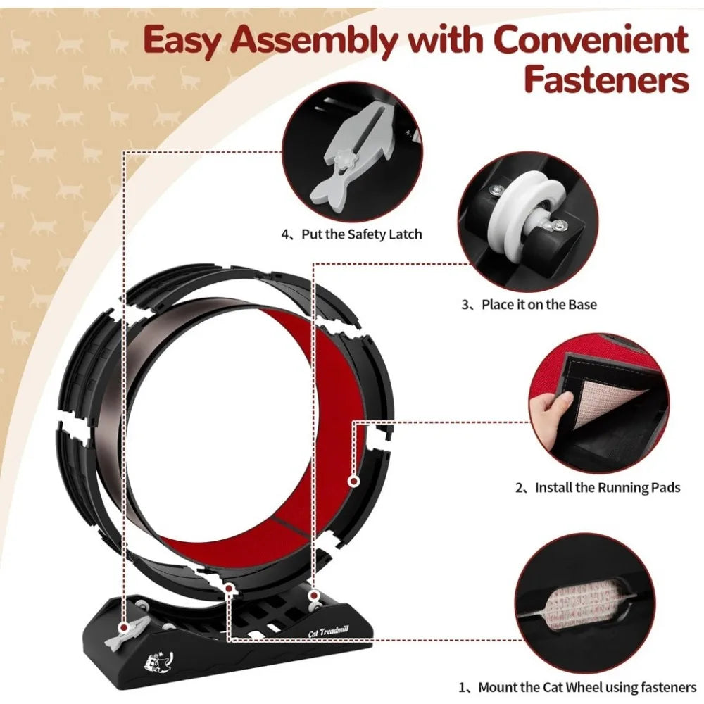 Cat Exercise Wheel β Carpeted Treadmill with Safety Lock for Indoor Fitness
