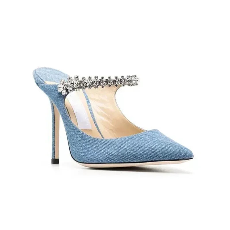 RhinestoneGlow β Pointed Baotou Summer High Heels