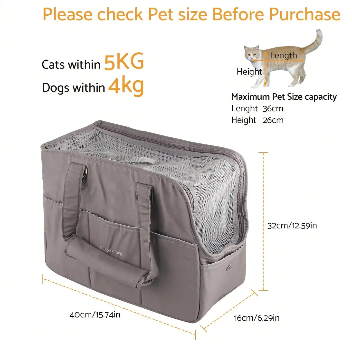 Women's Pet Carrier Handbag β Removable Dark Gray Purse for Small Dogs & Cats