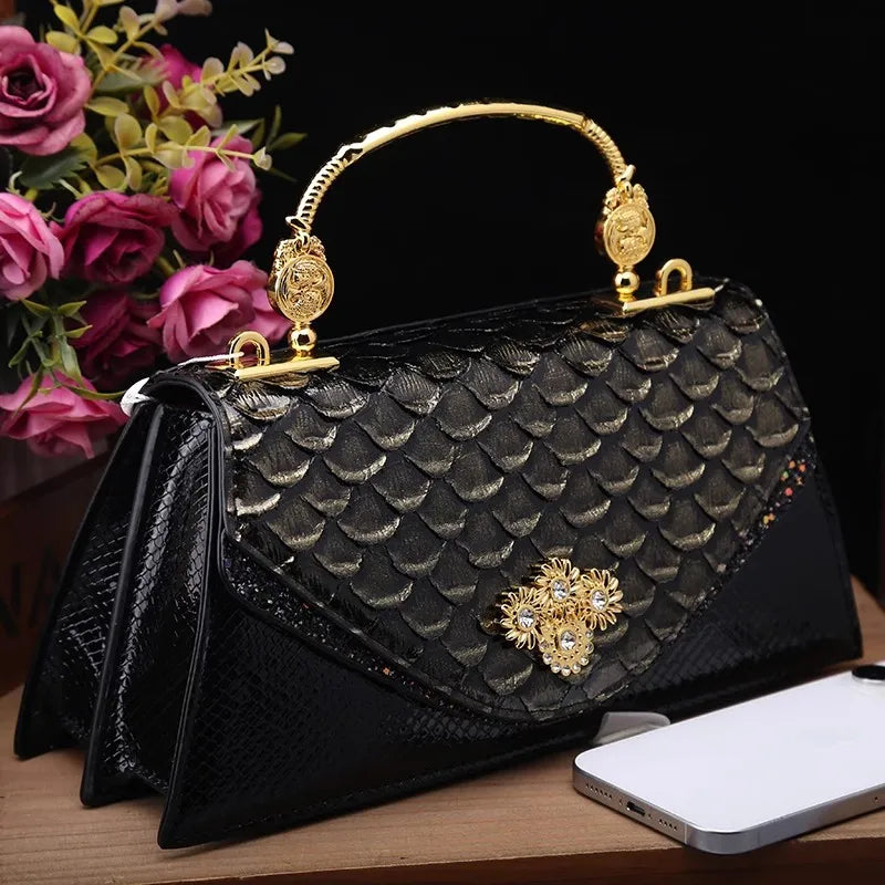 ViperLuxe β 2025 Snake-Print Leather Crossbody Shell Bag