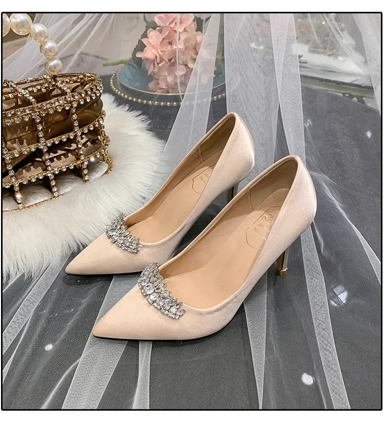 BrideGlow 2025 β Rhinestone Satin Bridal Shoes