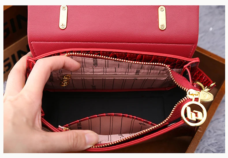 CrimsonGlam β 2025 Croc-Pattern Diamond Shell Handbag