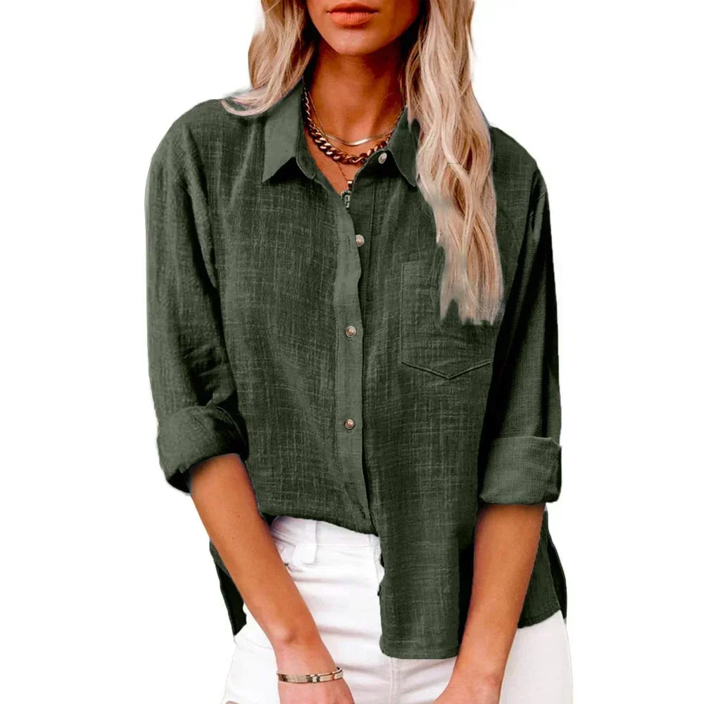 LinoChic β Cotton Linen Long Sleeve Shirt for Women