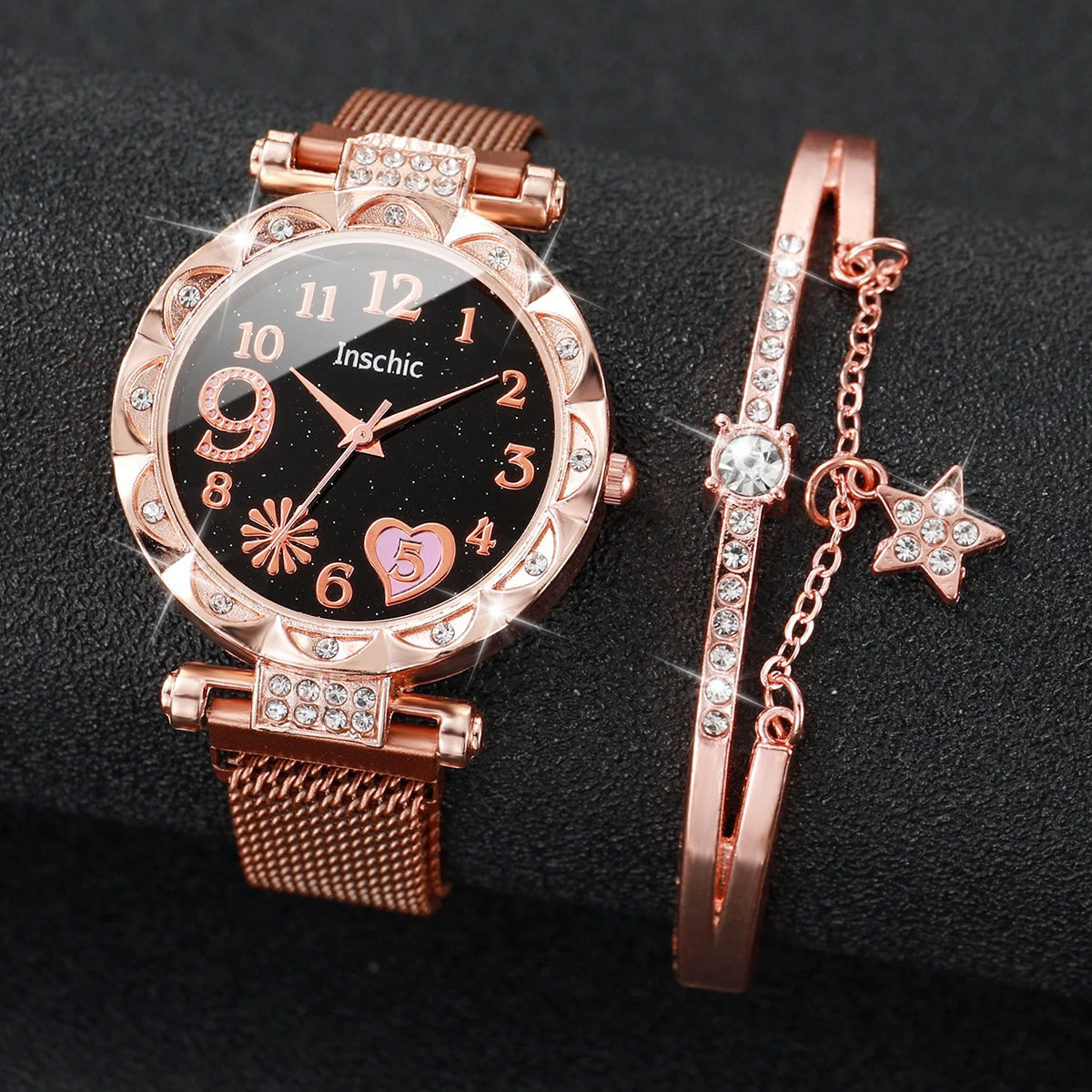 Floral Glow Watch & Bracelet Set β Elegant 2PCS for Women