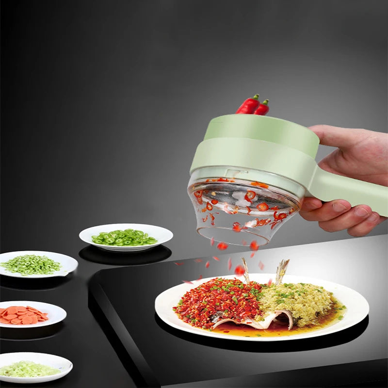 4-in-1 Electric Vegetable Cutter Set β Wireless Food Chopper, Slicer, Peeler & Grinder