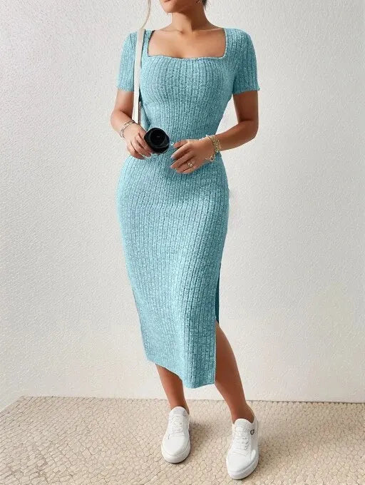 CurveKnit β Women's Summer Slit Bodycon Knit Dress