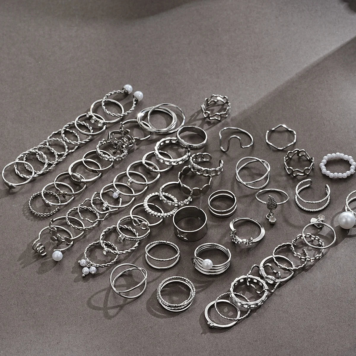 64-Piece Silver Geometric Knuckle Rings Set – Women’s Boho Charm Rings