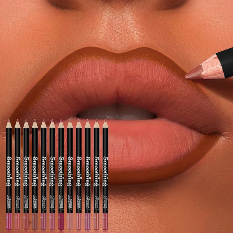 12-Piece Lip Liner & Matte Lipstick Pencil Set β Nude & Bold Colors