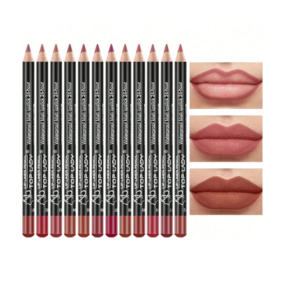 12-Piece Lip Liner & Matte Lipstick Pencil Set β Nude & Bold Colors