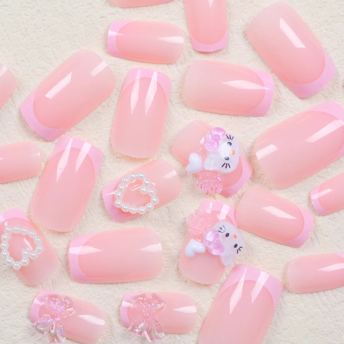 KittyBloom β 24PCS Cute French Pink Press-On Nail Set