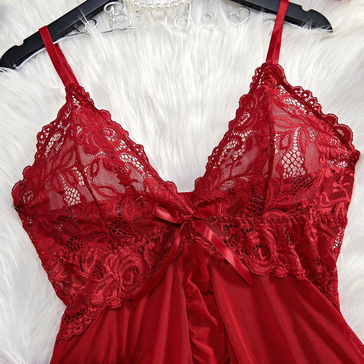 Red Transparent Lace Lingerie Set β Sexy See-Through Nightdress & Panty
