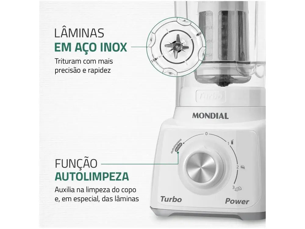 Mondial L-99-WG Turbo Power Blender β 500W, 3 Speeds, with Filter (White & Grey, 220V)