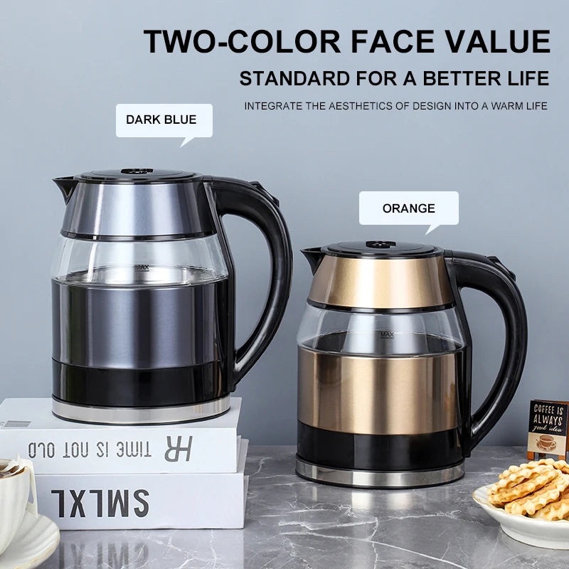 GELAIBO Double-Layer Electric Kettle β High Borosilicate Glass, Color Steel, Anti-Dry Protection
