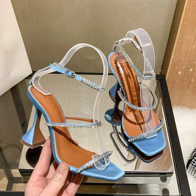 DiamondBloom β Rhinestone Chain Square Toe Sandals