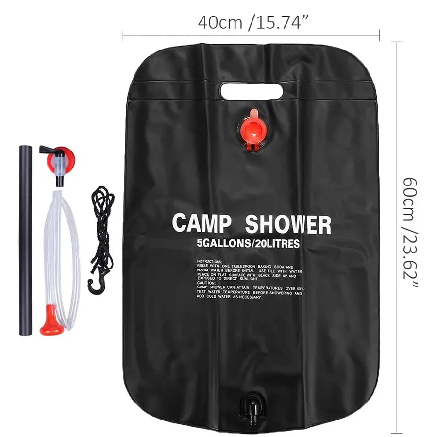 Solar Heated Outdoor Shower Bag β Foldable 20L/40L Camping Water Bag with Hose & Nozzle