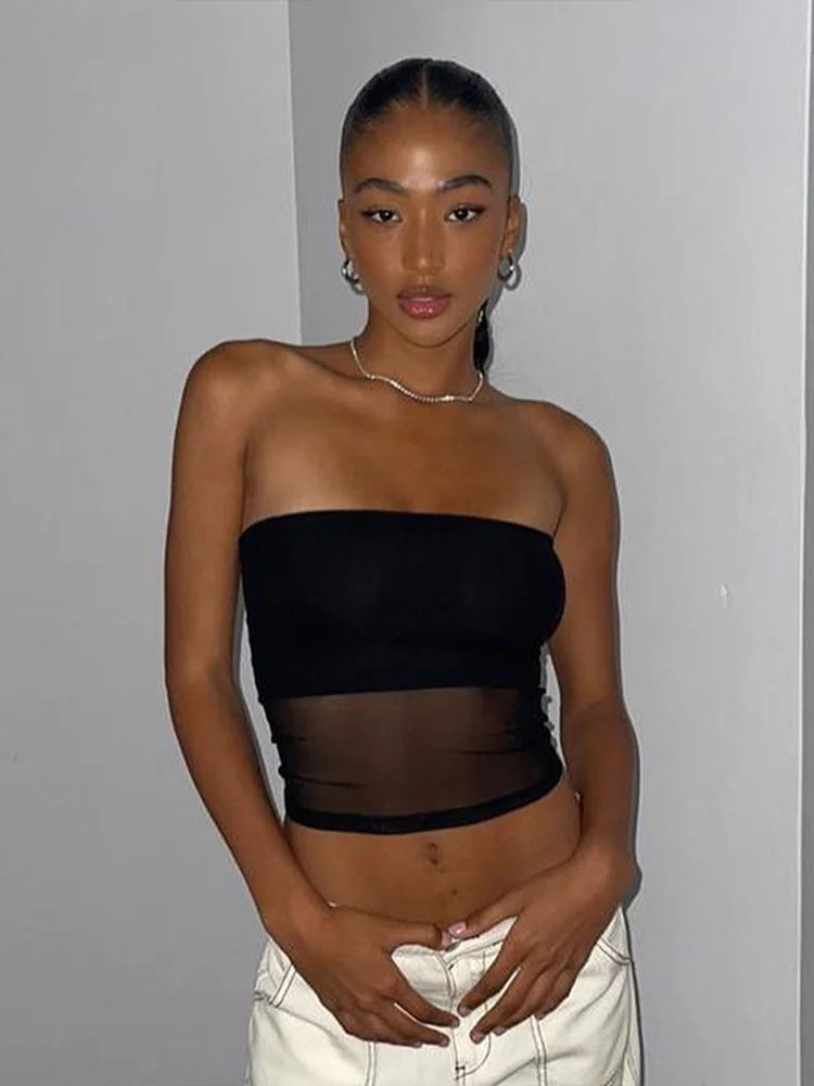 Mesh Corset Black Crop Top β Sexy Off-Shoulder Sleeveless