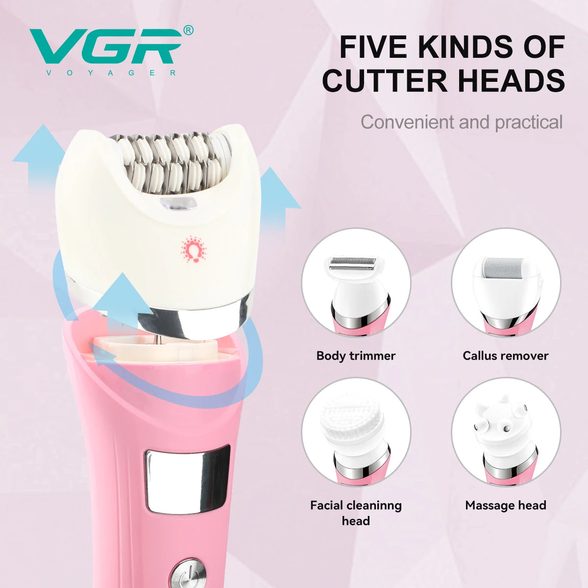 VGR V-759 5-in-1 Waterproof Electric Hair Trimmer & Epilator for Women
