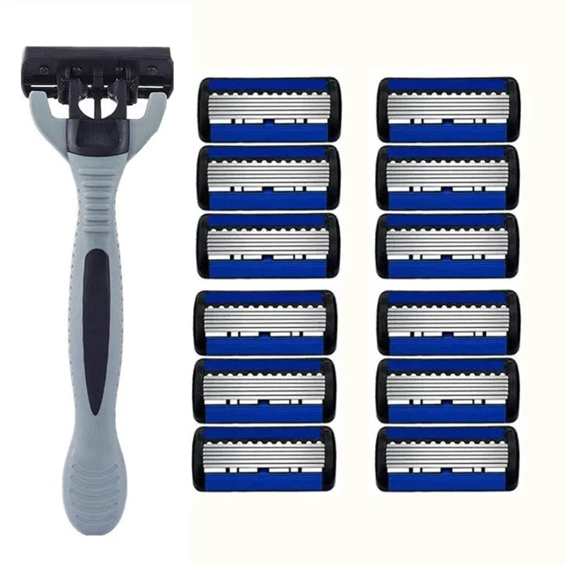 Men’s 6-Layer Stainless Steel Manual Safety Razor – Replaceable Head Shaving Tool