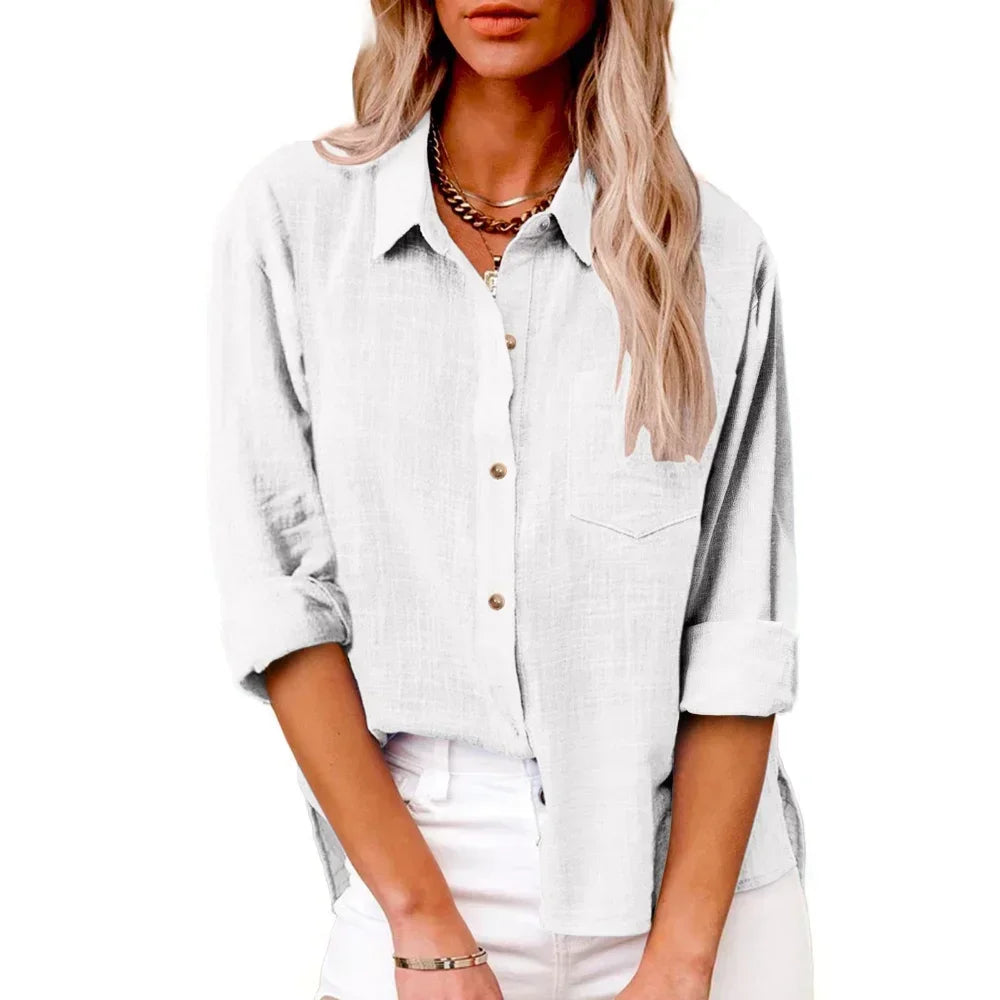 LinoChic β Cotton Linen Long Sleeve Shirt for Women