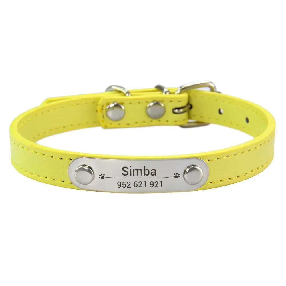 Personalized PU Leather Dog Collar β Custom Name ID Tag, Anti-Lost Design (Pink)