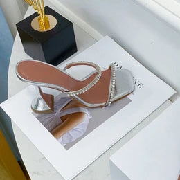 DiamondBloom β Rhinestone Chain Square Toe Sandals