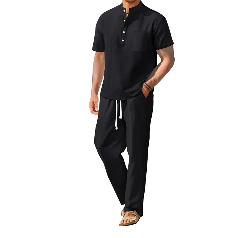 UrbanEase – Men’s Solid Henley & Pants Set
