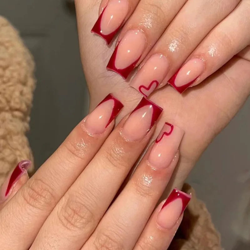 SweetTips β 24PCS Short French Heart Press-On Nails Set