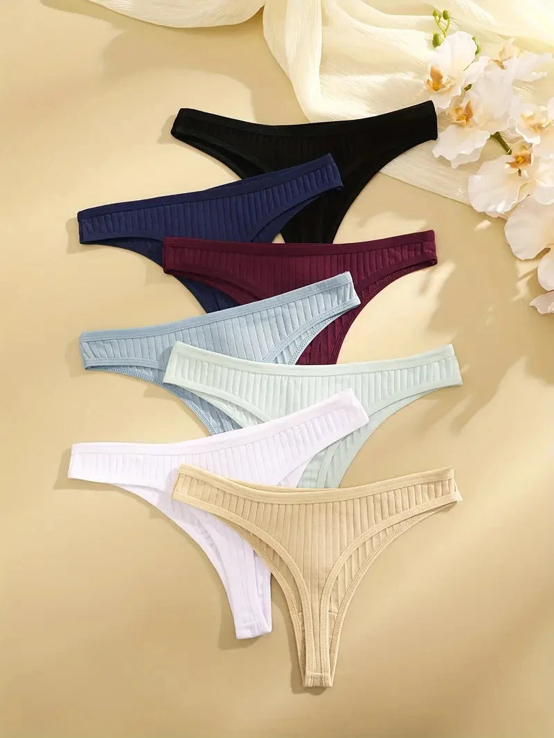 PureLine β 6PCS Women's Cotton Ribbed Thong Set