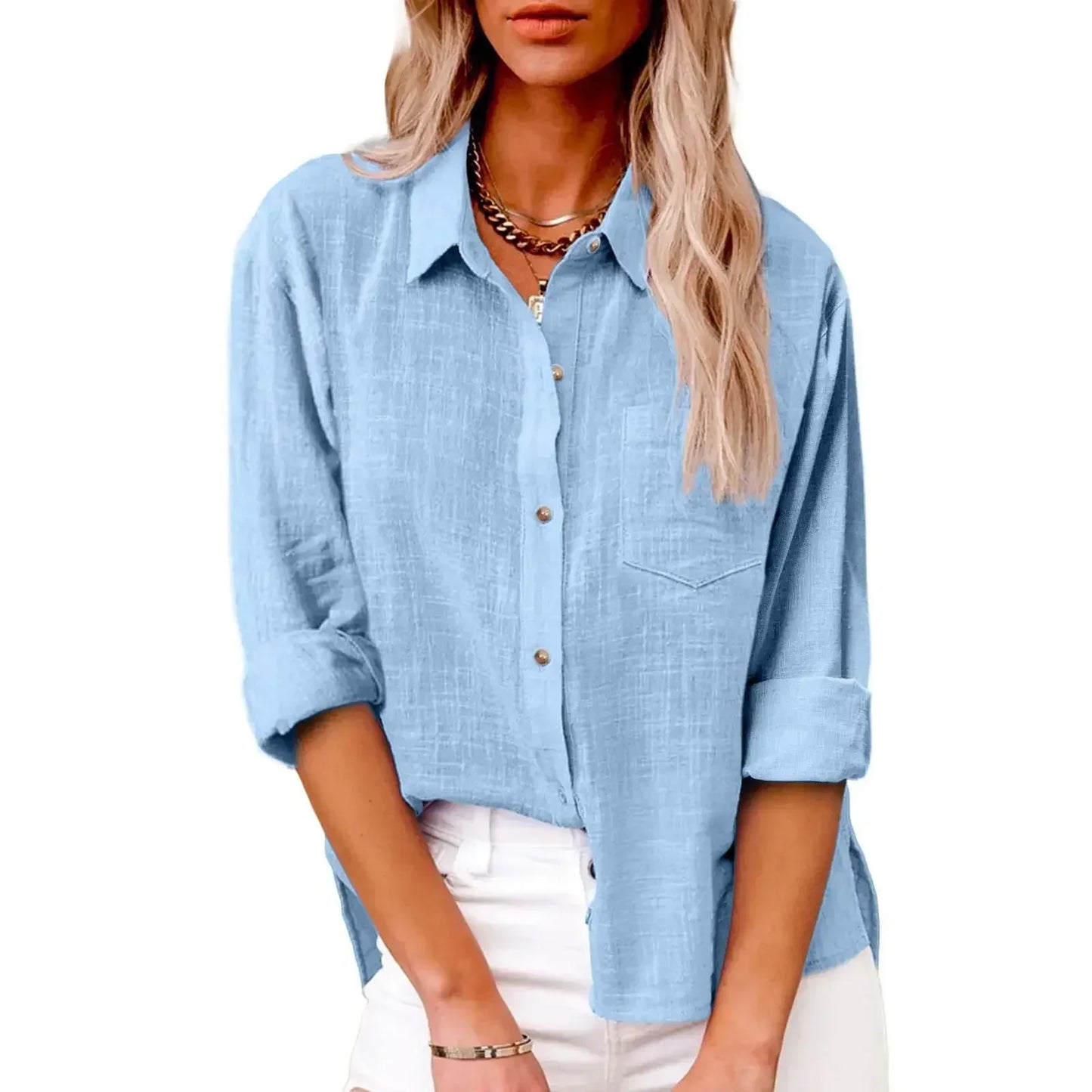 LinoChic β Cotton Linen Long Sleeve Shirt for Women