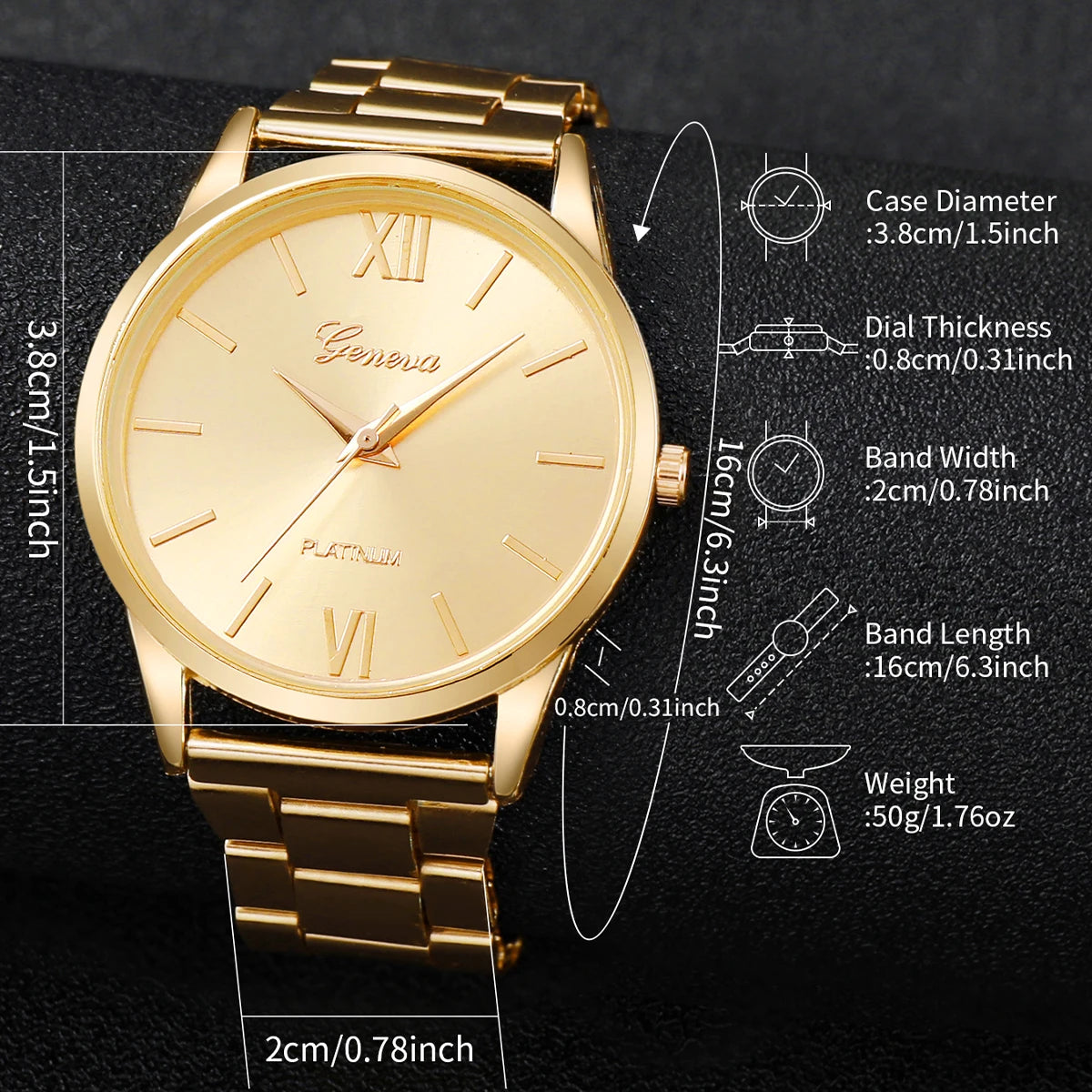 GoldenGlam – 3/6PCS Women's Gold Watch & Bracelet Set