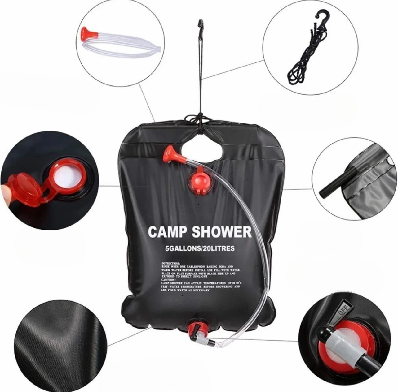 Solar Heated Outdoor Shower Bag β Foldable 20L/40L Camping Water Bag with Hose & Nozzle