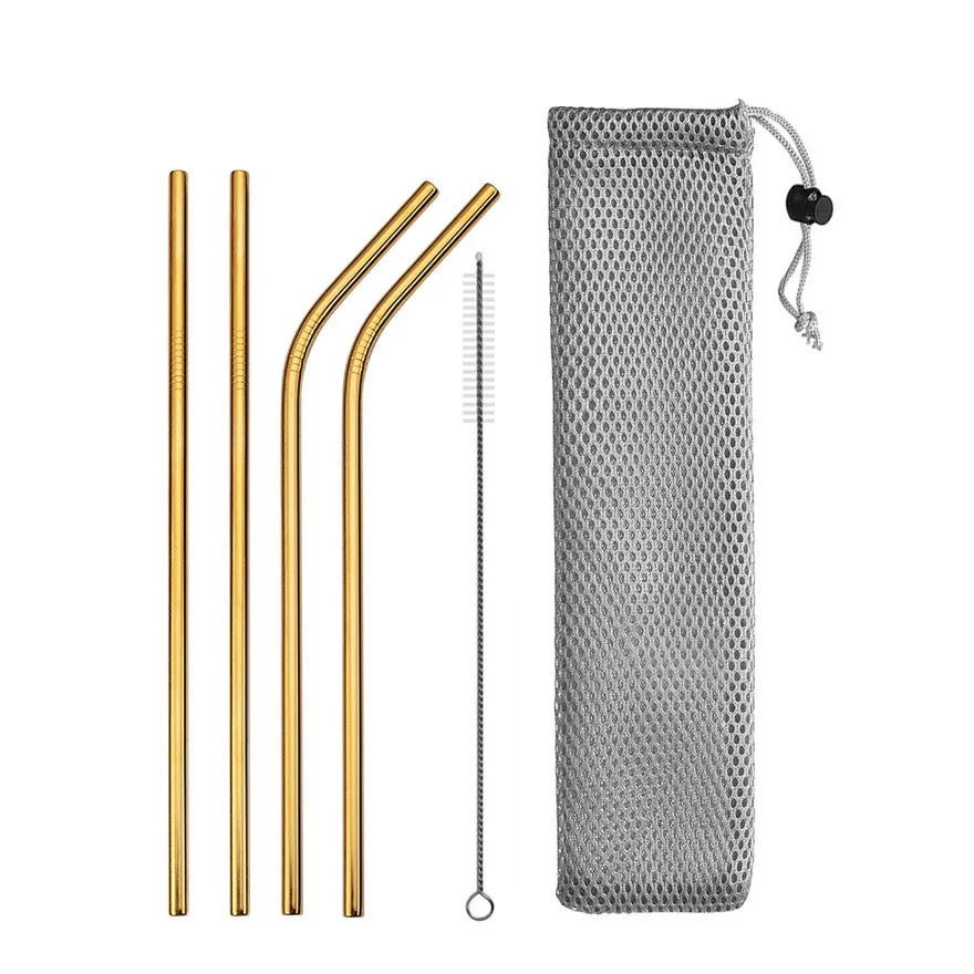 Metal Straws β Reusable 304 Stainless Steel Set with Brush & Pouch