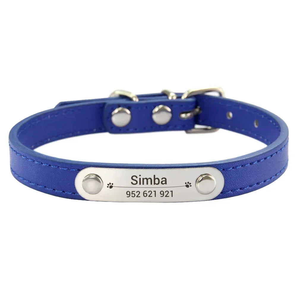 Personalized PU Leather Dog Collar β Custom Name ID Tag, Anti-Lost Design (Pink)