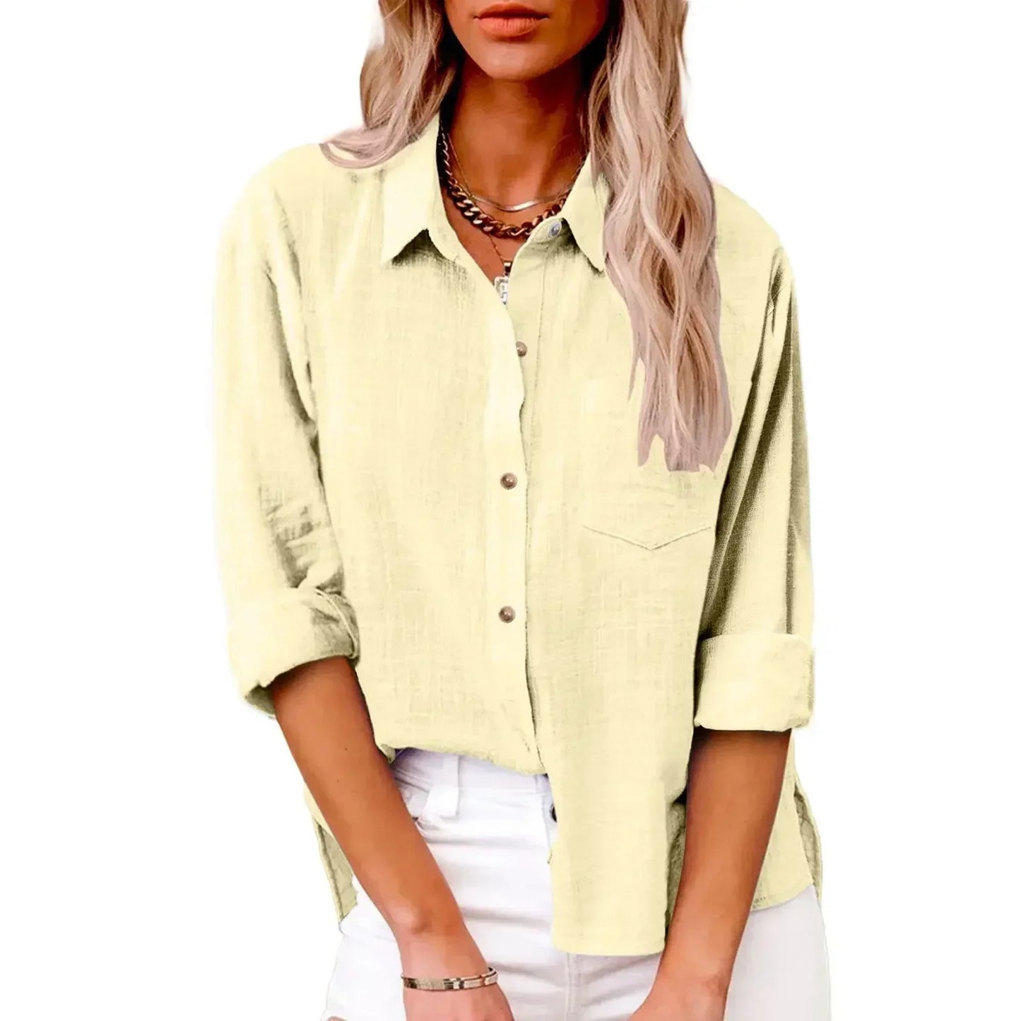 LinoChic β Cotton Linen Long Sleeve Shirt for Women