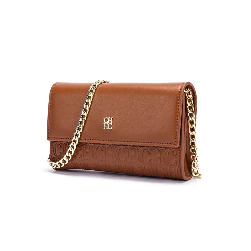 CHCH Women’s Magnetic Chain Shoulder Bag – Small Square Crossbody Wallet (Brown)