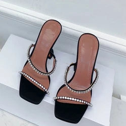 DiamondBloom β Rhinestone Chain Square Toe Sandals