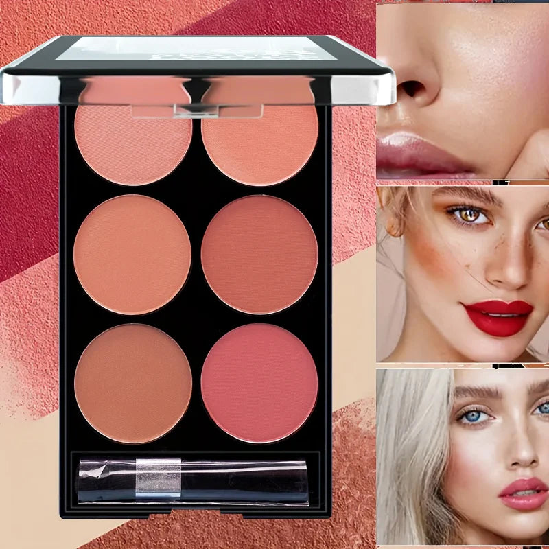 6-Color Blush & Contour Palette β Pearlescent Matte Finish