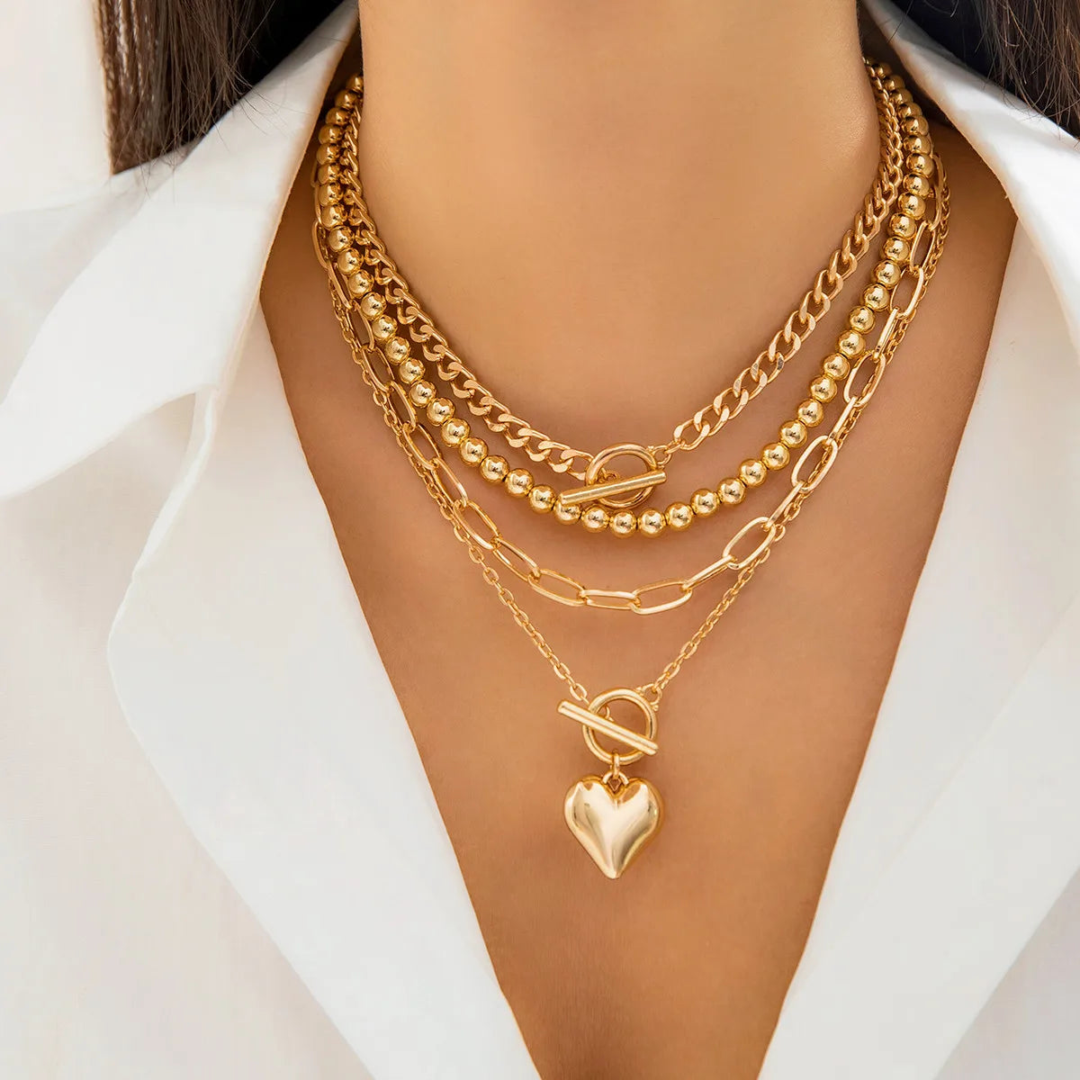 Golden Edge β 4PCS Y2K Heart Pendant Necklace Set