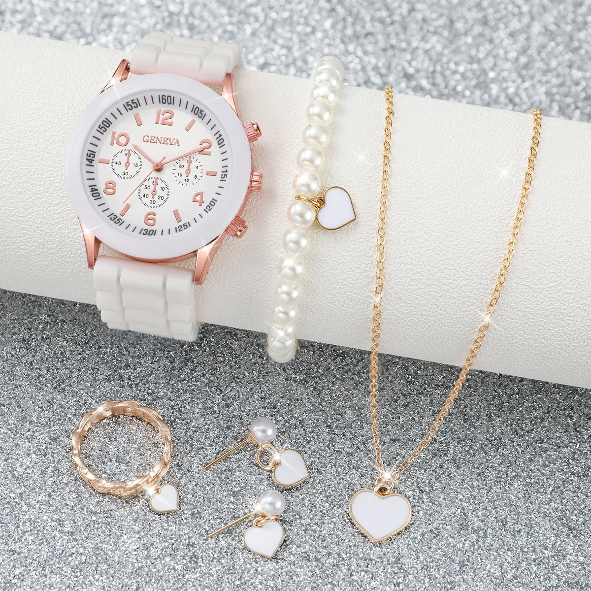PearlTime β 3/6PCS Women's Silicone Watch & Jewelry Set