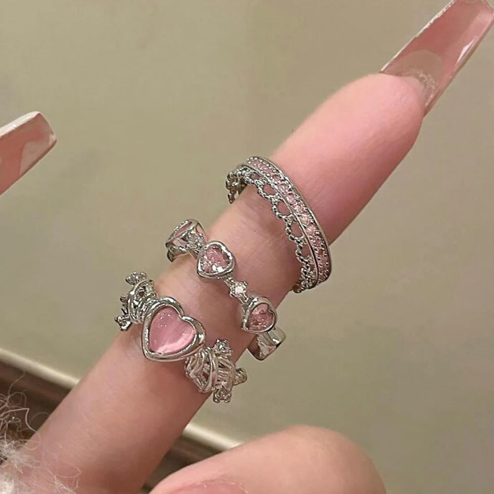 2PCS Fairy Sparkling Crown Rings β Adjustable Crystal Rings for Women & Teens