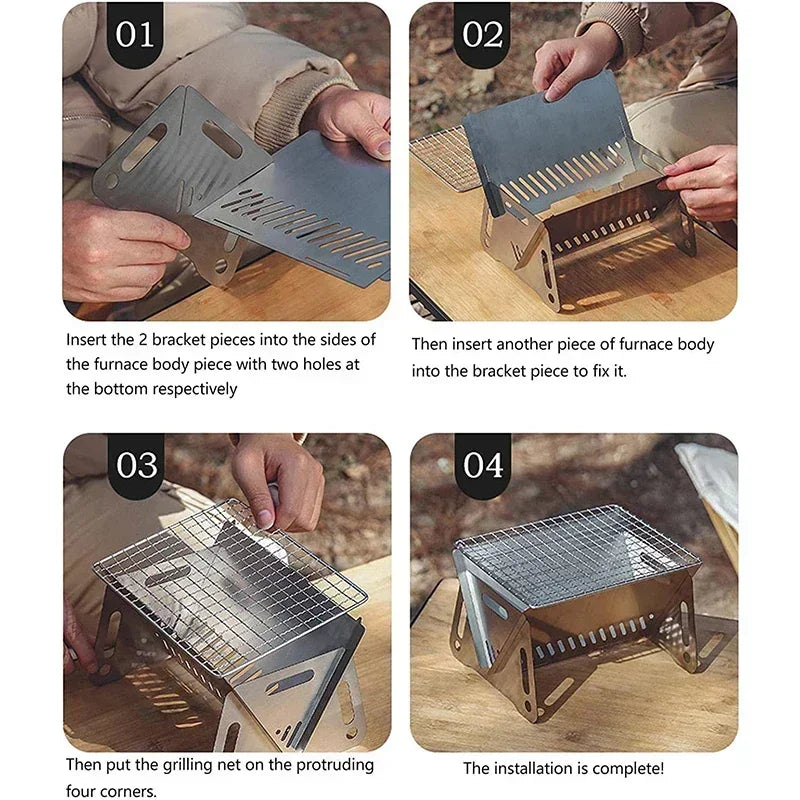 Portable Folding BBQ Grill & Stove β Stainless Steel Multi-Use Camping Cooker