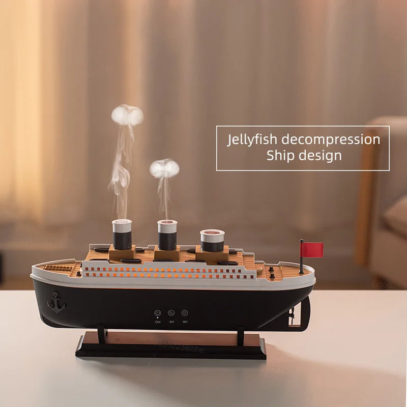 Titanic Ship Aroma Humidifier โ RGB LED Oil Diffuser with Smoke Rings & Remote Control