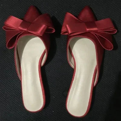 SilkBow 2025 β Korean Satin Pointed Flat Slippers