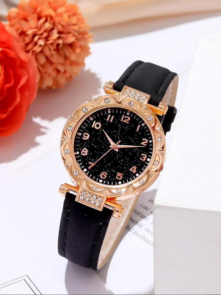 Starry Sky Diamond Watch & Bracelet Set β 3PCs Women's Quartz Gift Set