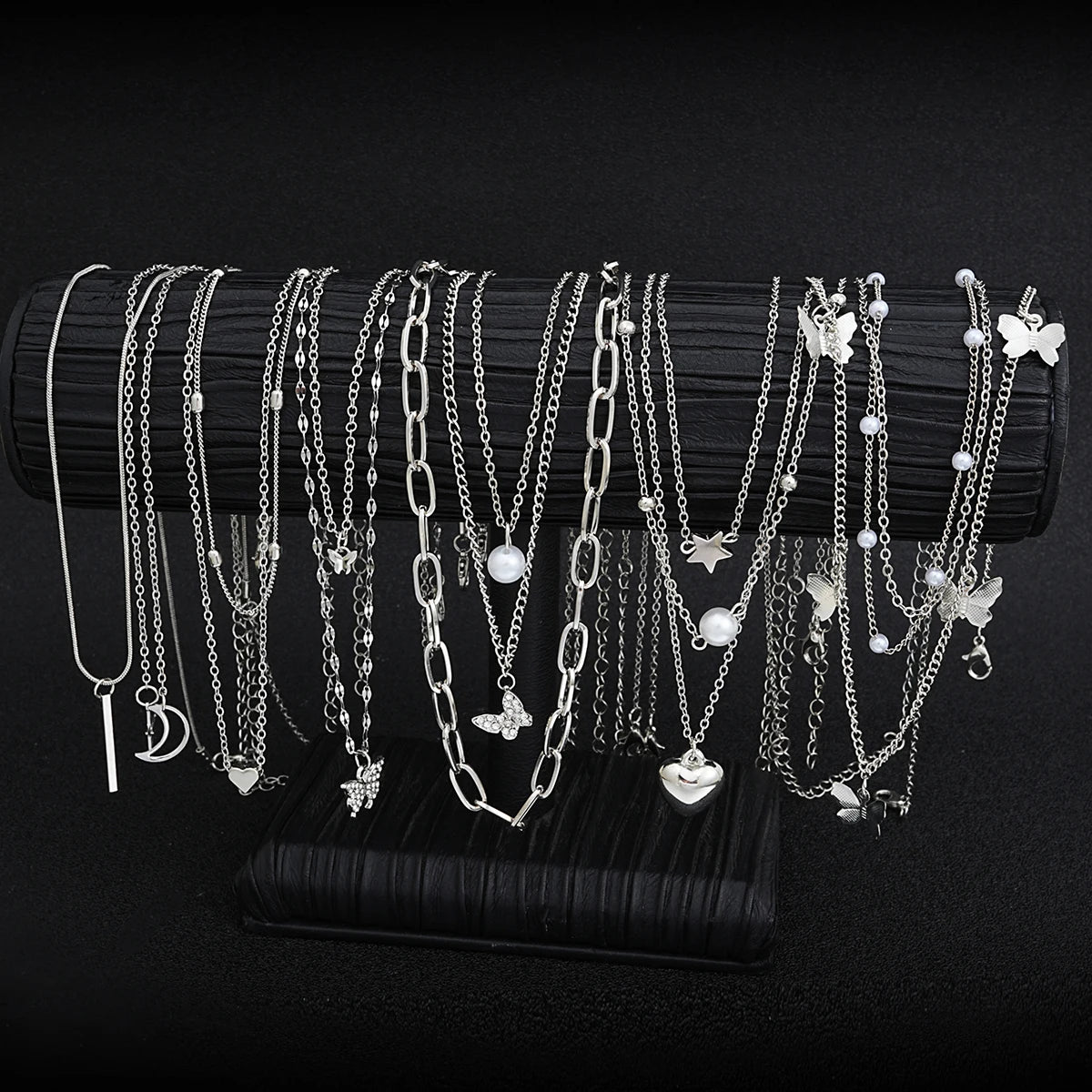 13Pcs Silver Charm Necklace Set β Butterfly, Heart, Star & Pearl Fashion Jewelry for Women